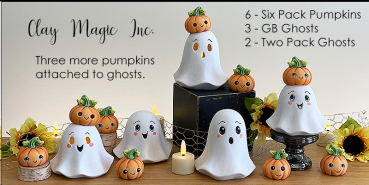ClayMagic-Gießform - neu – Two Pack Anime Ghost im 2er-Set – je 11,4 x 11,4 cm  (ohne aufmontierte Kürbisse J-4491) – USA