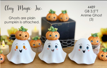 ClayMagic-Gießform - neu – GB Anime Ghost im 3er-Set – je 8,9 x 11,4 cm (ohne aufmontierte Kürbisse J-4491) – USA
