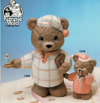 Teddy-Papa mit Kerze und Kind im 2er-Set – 21,5 und 12,5 cm hoch – Schrühware