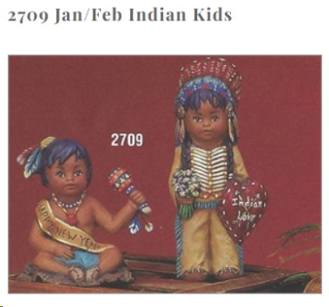 Kalender-Indianerkinder im 2er-Set – Januar und Februar – 11 und 14 cm hoch – Schrühware