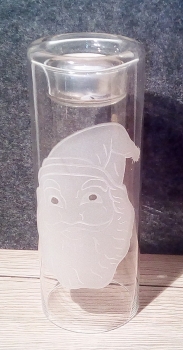Teelicht-Leuchter aus Glas mit Weihnachtsmotiv