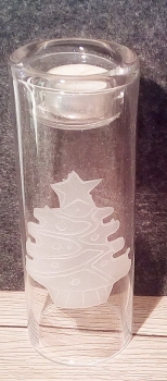 Teelicht-Leuchter aus Glas mit Weihnachtsmotiv - Tannenbaum