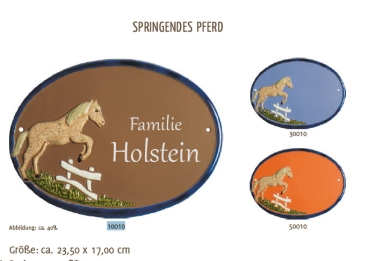 Keramik-Türschild – Lasergravur – 23.5 x 17 cm – Farb- und Schriftauswahl – Springendes Pferd