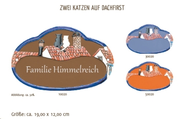 Keramik-Türschild – Lasergravur – 19 x 12 cm – Farb- und Schriftauswahl – Zwei Katzen auf Dachfirst