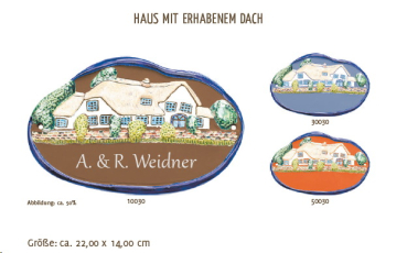 Keramik-Türschild – Lasergravur – 22 x 14 cm – Farb- und Schriftauswahl – Haus mit erhabenem Dach