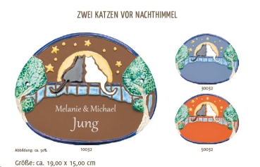 Keramik-Türschild – Lasergravur – 19 x 15 cm – Farb- und Schriftauswahl – Katzen vor Nachthimmel