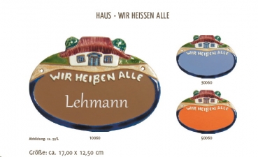 Keramik-Türschild – Lasergravur – 17 x 12,5 cm – Farb- und Schriftauswahl – Haus – Wir heißen alle
