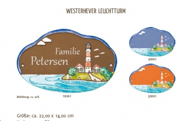 Keramik-Türschild – Lasergravur – 22 x 14 cm – Farb- und Schriftauswahl – Westerhever Leuchttürm