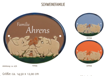 Keramik-Türschild – Lasergravur – 14.5 x 12 cm – Farb- und Schriftauswahl – Schweinefamilie