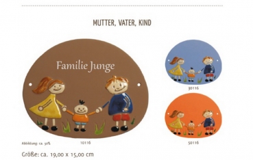 Keramik-Türschild – Lasergravur – 19 x 15 cm – Farb- und Schriftauswahl – Familie – Vater, Mutter, Kind