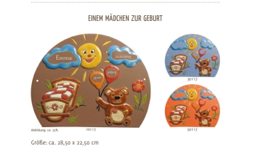 Keramik-Wandbild – Lasergravur – 28,5 x 22,5 cm – Farb- und Schriftauswahl – Einem Mädchen zur Geburt
