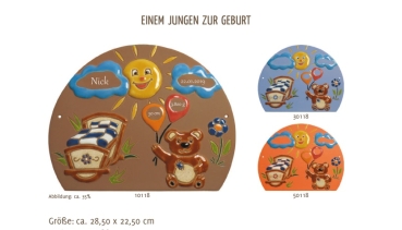 Keramik-Wandbild – Lasergravur – 28,5 x 22,5 cm – Farb- und Schriftauswahl – Einem Jungen zur Geburt