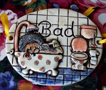 Rohling - Türschild – Bad – 15 cm - mit Bohrlöchern – Schrühware