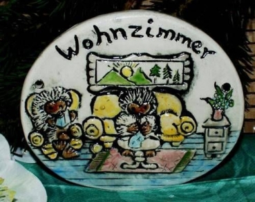 Rohling - Türschild – Wohnzimmer – 15 cm - mit Bohrlöchern – Schrühware