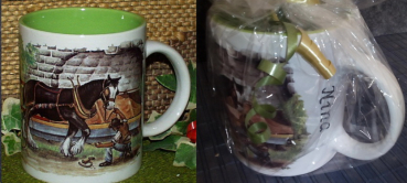 Keramik-Tasse  - Becher  - Namenstasse – Rundum-Motiv Pferd – Hufschmied – fester Name: Nina