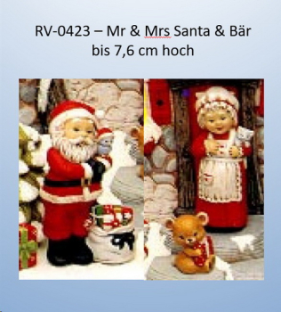 Mr & Mrs Santa & Bär – bis 7,6 cm hoch – Schrühware