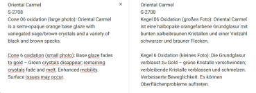 S-2708 – Oriental Carmel – MAYCO Jungle Gems ® – Kristallglasur – NONTOXIC – 1.000 bis 1.045 °C - Cone 06 bis Cone 05 – 16oz = 472 ml