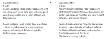 S-2709 – Cappuccino Mint – MAYCO Jungle Gems ® – Kristallglasur – NONTOXIC – 1.000 bis 1.045 °C - Cone 06 bis Cone 05 – 4oz = 118 ml