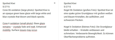 S-2715 – Spotted Kiwi – MAYCO Jungle Gems ® – Kristallglasur – NONTOXIC – 1.000 bis 1.045 °C - Cone 06 bis Cone 05 – 16oz = 472 ml
