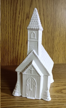 Preview: Kirche zum kleinen Weihnachtsdorf – 15 cm hoch – Schrühware – 2. Wahl – Sonderangebot