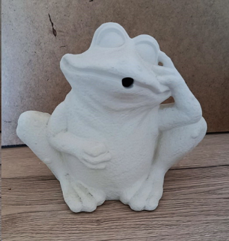 Brunnenfigur – Goofy Frog -  Frosch - sich kratzend – 15 cm hoch – Schrühware – Sonderangebot