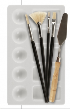 Künstler-Set – 6teilig – 4 Pinsel, Spachtel und Palette