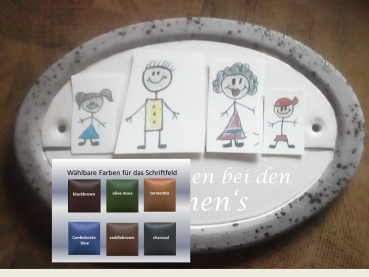 Keramik-Türschild - Strichmännchen – 18 x 12,5 cm – nach Ihren Wünschen – Fotomontage als Beispiel