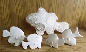 Sparpaket 142 – Fische – 5 Teile – bis 19 x 12 cm – Schrühware – Sonderangebot