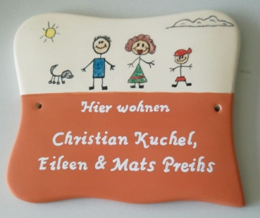 Keramik-Türschild - Strichmännchen - ca. 17,5 x 15 cm - nach Ihren Wünschen