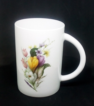 Keramik-Tasse  - Becher mit 2 Blumenmotiven – Unikat – mit Wunschtext