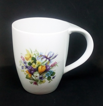 Keramik-Tasse  - Becher mit 2 Blumenmotiven – Unikat – mit Wunschtext