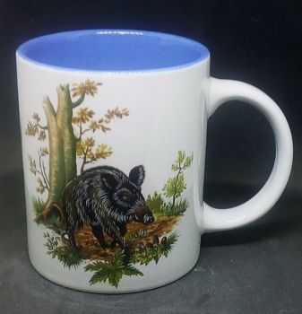 Keramik-Tasse  - Becher mit Wunschname – Motiv: 1 x Wildschwein / Boar – 80 mm