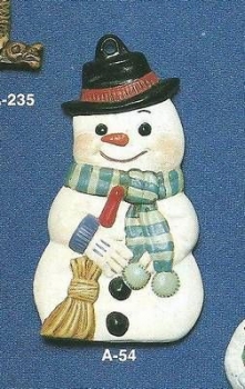 Schneemann – Ornament – Hänger – 9,2 cm – Design auf Vorder- und Rückseite – Schrühware