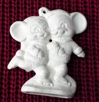 ALBERTAS–Gießform – neu – Mäuse auf Schlittschuhen – Ornament – Hänger – 9,2 cm – Design auf Vorder-​ und Rückseite