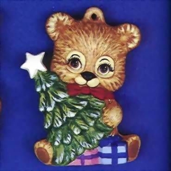 ALBERTAS–Gießform – neu – Teddy mit Tannenbaum – Ornament – Hänger – 9,2 cm – Design auf Vorder-​ und Rückseite