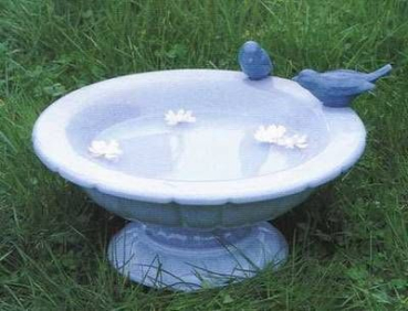 Vogeltränke – Schale mit Basis und 2 Finken – 37,5 cm Ø – Schrühware