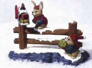 Zaun mit Weihnachtshasen – Zaun 24 x 17 cm - Schrühware