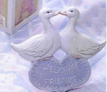 Gänseplakette - Welcome Friends - 17,5 cm breit - Schrühware