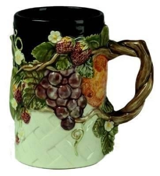 Obstmotiv - Becher mit Henkel - 12,5 cm hoch – Schrühware – Sonderangebot