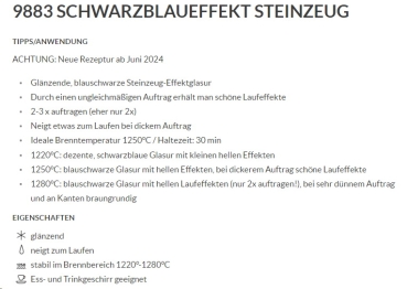 Schwarzblaueffekt – glänzend - 800 ml – Steinzeug-Glasur von BOTZ - Brennbereich 1.220 bis 1.280 °C - Kopie