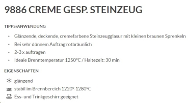 Creme gesprenkelt – glänzend - 800 ml – Steinzeug-Glasur von BOTZ - Brennbereich 1.220 bis 1.280 °C - Kopie