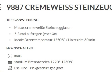 Cremeweiß – matt - 800 ml – Steinzeug-Glasur von BOTZ - Brennbereich 1.220 bis 1.280 °C