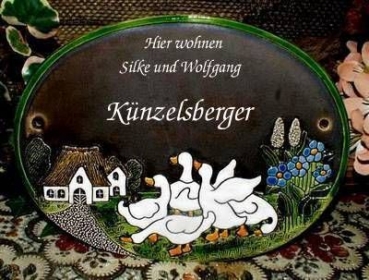 Keramik-Türschild - Gänse – braun