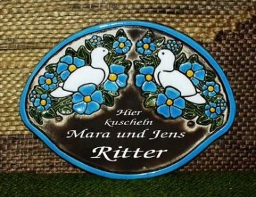 Keramik-Türschild – Tauben - 17 x 13 cm - braun