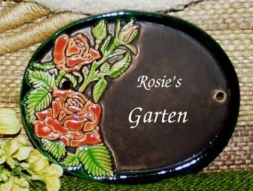 Keramik-Türschild – Rosen