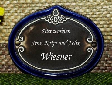 Keramik-Türschild – Single dunkelblau - 8,5 x 7 cm – Schriftfeld braun – Handarbeit