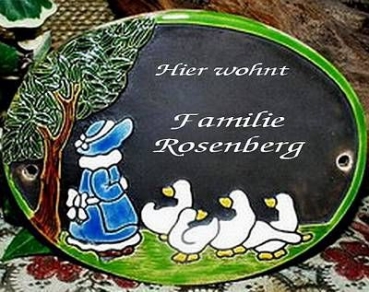 Keramik-Türschild – Gänseliesel – 17 x 12 cm – Schriftfeld braun – Handarbeit