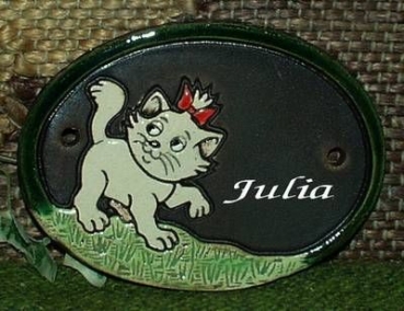 Türschild aus Keramik – Katze – 11 x 8 cm – Handarbeit