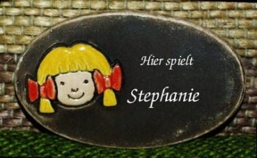 Keramik-Türschild – Mädchen – 5 x 8,5 cm – Schriftfeld braun – Handarbeit