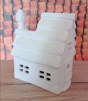 Cottage – Hütte zum Ceramichrome–Dorf – 10,5 x 12,5 cm – nicht ausgeschnitten – Schrühware